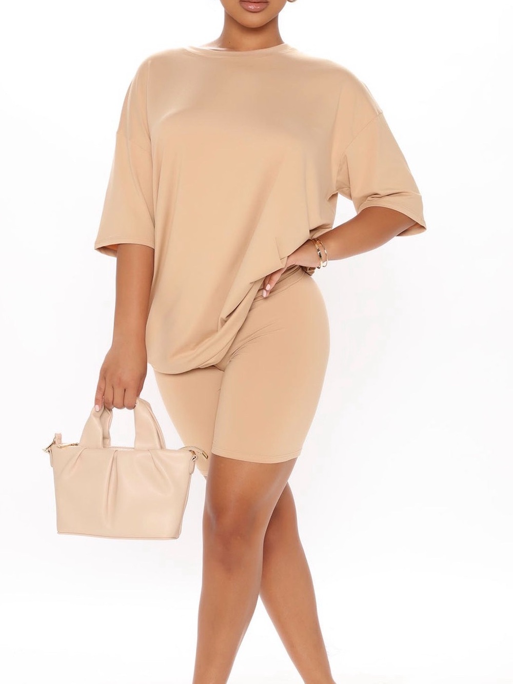 Fashion Nova Neutral Beige Two-Piece Lounge Set